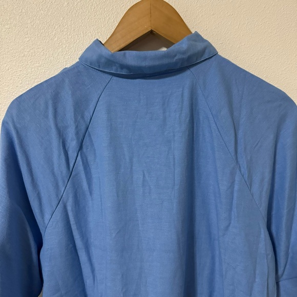 MNG Mango Frill Cotton Shirt Dress Blue Midi Linen Blend Tiered A-Line NWT-8 - Picture 7 of 10